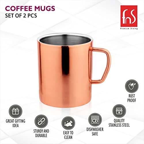 FNS Stainless Steel Coffee Mugs - Double Wall BPA Free - Tea Cup Wide Handle - Rose Gold Pack of 2 Cups - Image 3