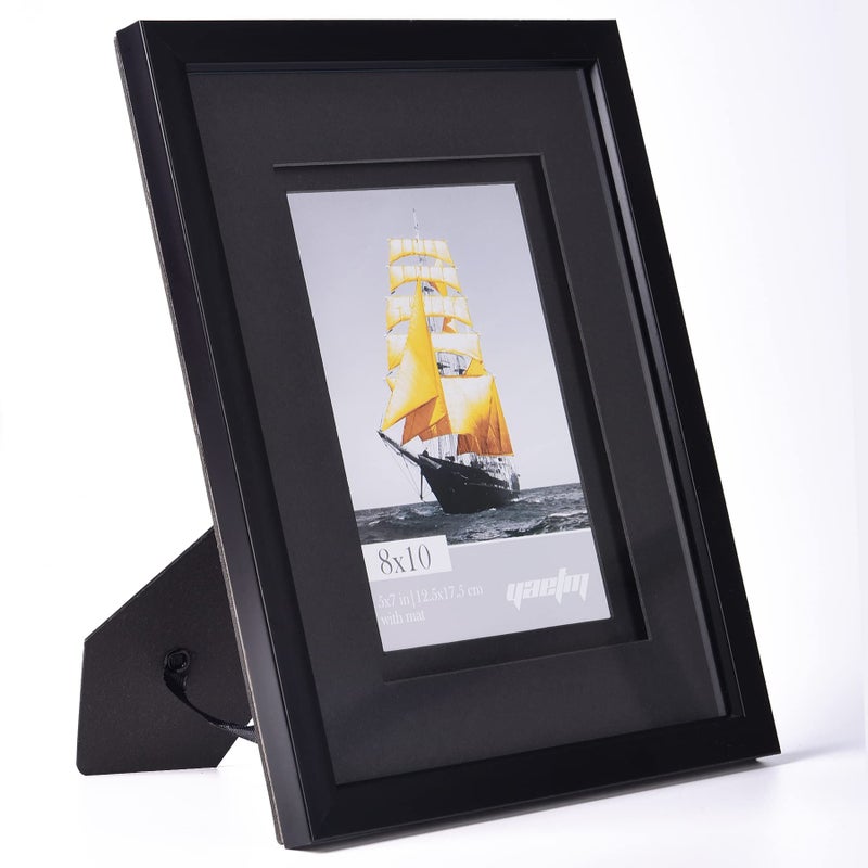 Yaetm 8x10 Double Floating Mat Picture Frame Set of 2  Display Picture 5x7 with black Double Mat  Polished High Definition Real Glass  Tabletop & Wall Mounting Photo Frames  Black - Image 2