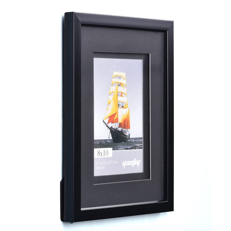 Yaetm 8x10 Double Floating Mat Picture Frame Set of 2  Display Picture 5x7 with black Double Mat  Polished High Definition Real Glass  Tabletop & Wall Mounting Photo Frames  Black - Image 3