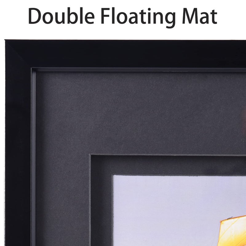 Yaetm 8x10 Double Floating Mat Picture Frame Set of 2  Display Picture 5x7 with black Double Mat  Polished High Definition Real Glass  Tabletop & Wall Mounting Photo Frames  Black - Image 4