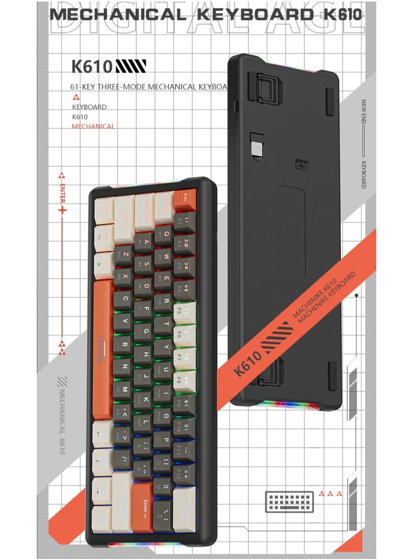 LEAVEN - K610 2.4G Wired Wireless Gaming Keyboard,61 Keys Red Switches Machanical Keyboard with RGB Backlit - Image 1