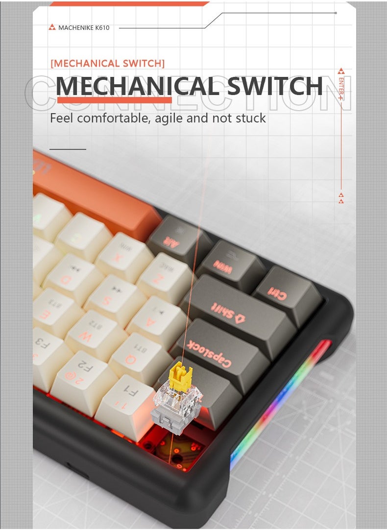LEAVEN - K610 2.4G Wired Wireless Gaming Keyboard,61 Keys Red Switches Machanical Keyboard with RGB Backlit - Image 1