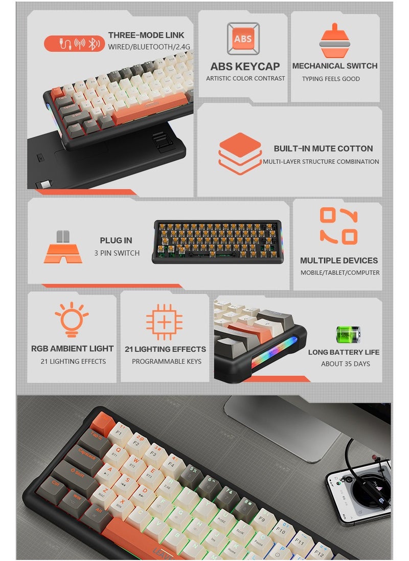 LEAVEN - K610 2.4G Wired Wireless Gaming Keyboard,61 Keys Red Switches Machanical Keyboard with RGB Backlit - Image 1