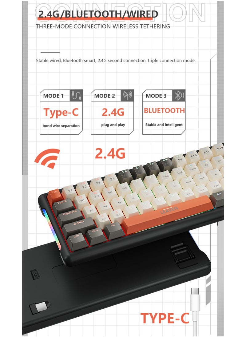 LEAVEN - K610 2.4G Wired Wireless Gaming Keyboard,61 Keys Red Switches Machanical Keyboard with RGB Backlit - Image 1