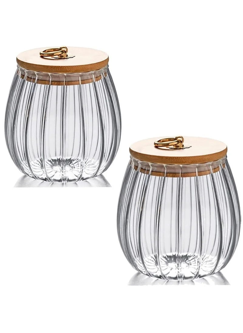 1Chase Borosilicate Glass Storage Jar With Airtight Bamboo Lid and Metal Handle (Set Of 2) , 700ML Oval