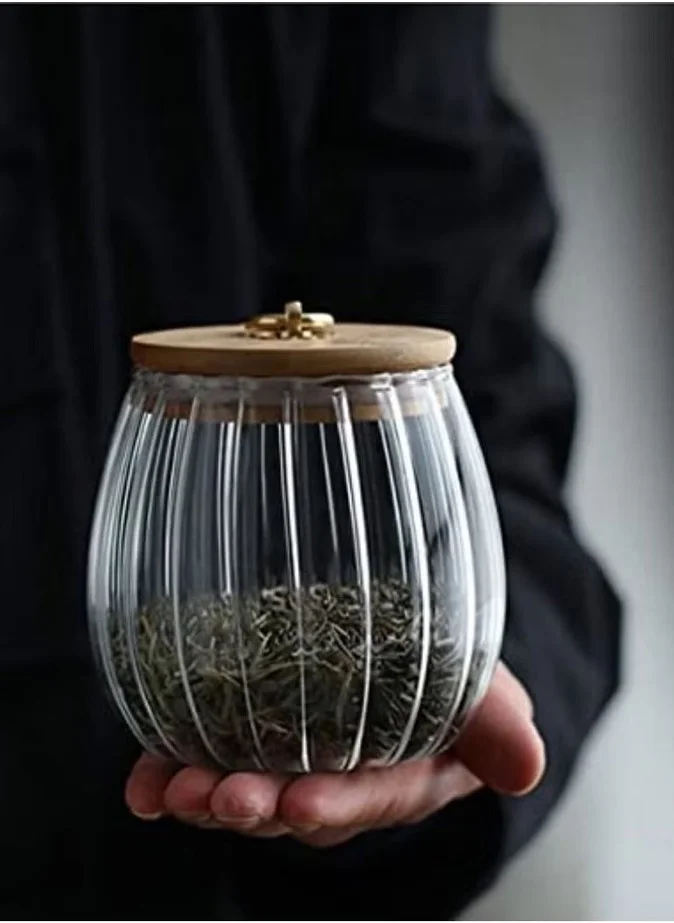 1Chase Borosilicate Glass Storage Jar With Airtight Bamboo Lid and Metal Handle (Set Of 2) , 700ML Oval