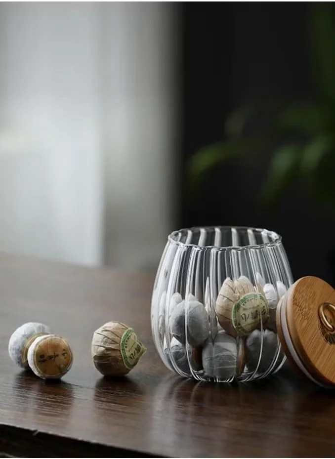 1Chase Borosilicate Glass Storage Jar With Airtight Bamboo Lid and Metal Handle (Set Of 2) , 700ML Oval