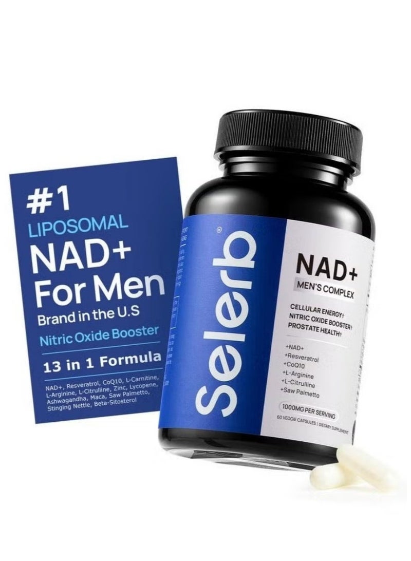 المشاهير مكمل NAD+ المركب للرجال ١٠٠٠ ملغ – دعم أكسيد النيتريك مع الريزفيراترول وCoQ10 وL سيترولين وسو بالميتو للطاقة الخلوية والحيوية – ٦٠ كبسولة نباتية - Image 2