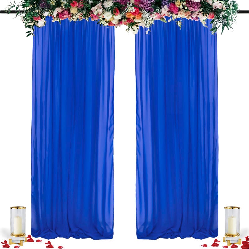 DUOBAO Chiffon Backdrop Curtain 96 Inches Royal Blue Polyester Fabric Drapes for Wedding Ceremony Voile Curtains 2 Panels 29x96 Sheer Photography Backdrops Drape