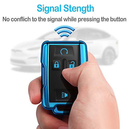 Tukellen for Chevrolet Key Fob Cover Soft TPU Full Protection Key Shell Key Case Compatible with Chevrolet Chevy Silverado Suburban Tahoe Colorado GMC Sierra Yukon Canyon 4 Buttons (Blue) - Image 5