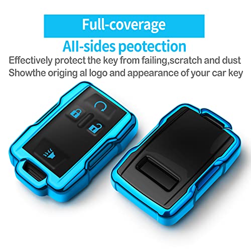 Tukellen for Chevrolet Key Fob Cover Soft TPU Full Protection Key Shell Key Case Compatible with Chevrolet Chevy Silverado Suburban Tahoe Colorado GMC Sierra Yukon Canyon 4 Buttons (Blue) - Image 3