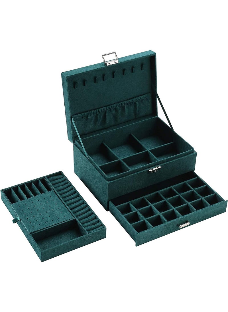 Shein Jewelry Box Organizer for Women Girls, 3-Layer Jewelry Organizer with Lock and Drawer, Portable Jewellery Holder Removable Grids Tray Storage Case for Earring Rings Necklaces Bracelets Sunglasses - Image 1