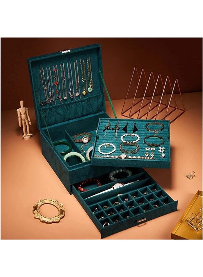 Shein Jewelry Box Organizer for Women Girls, 3-Layer Jewelry Organizer with Lock and Drawer, Portable Jewellery Holder Removable Grids Tray Storage Case for Earring Rings Necklaces Bracelets Sunglasses - Image 4