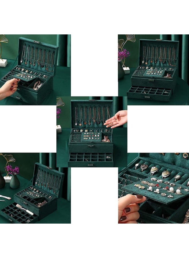 Shein Jewelry Box Organizer for Women Girls, 3-Layer Jewelry Organizer with Lock and Drawer, Portable Jewellery Holder Removable Grids Tray Storage Case for Earring Rings Necklaces Bracelets Sunglasses - Image 5