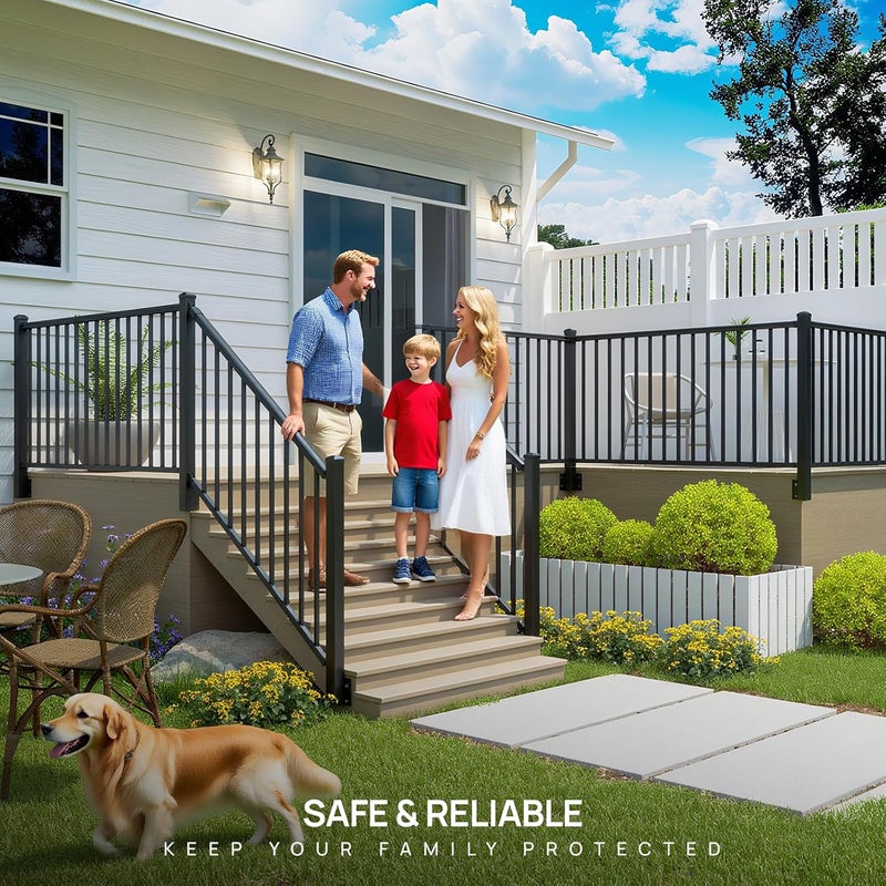 Egadis 1 Pack 2.56 in. x 2.56 in. x 46 in. Aluminum Side Mount Railing Post for 36" Stair or Level Railing Kit, Black Textured Powder-Coat Finish Fascia Mount Post Inner Corner Side Post - Image 4
