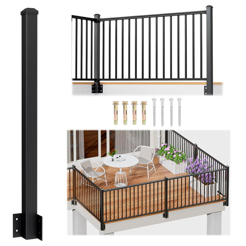 Egadis 1 Pack 2.56 in. x 2.56 in. x 46 in. Aluminum Side Mount Railing Post for 36" Stair or Level Railing Kit, Black Textured Powder-Coat Finish Fascia Mount Post Inner Corner Side Post - Image 1