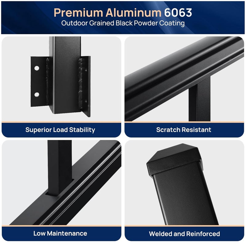 Egadis 1 Pack 2.56 in. x 2.56 in. x 46 in. Aluminum Side Mount Railing Post for 36" Stair or Level Railing Kit, Black Textured Powder-Coat Finish Fascia Mount Post Inner Corner Side Post - Image 2