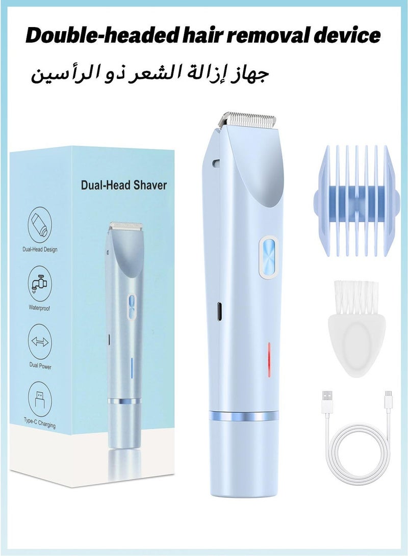 2-in-1 Bikini Trimmer for Women, Shaver for Women, Electric Razors for Women, Women's Electric Razor Shaver, Waterproof Wet Dry Hair Remover for Ladies Pubic, Legs, Face, Underarms (Blue)) - Image 1