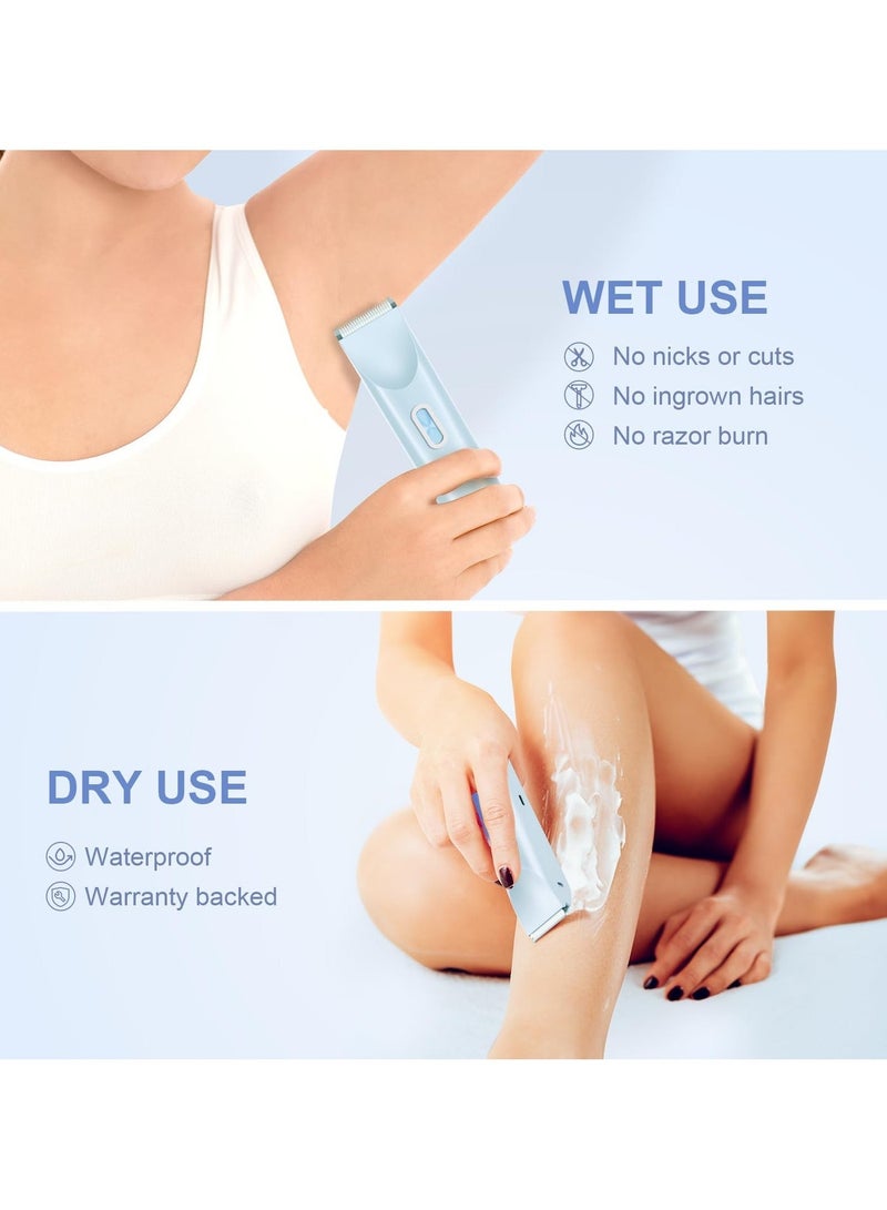 2-in-1 Bikini Trimmer for Women, Shaver for Women, Electric Razors for Women, Women's Electric Razor Shaver, Waterproof Wet Dry Hair Remover for Ladies Pubic, Legs, Face, Underarms (Blue)) - Image 3