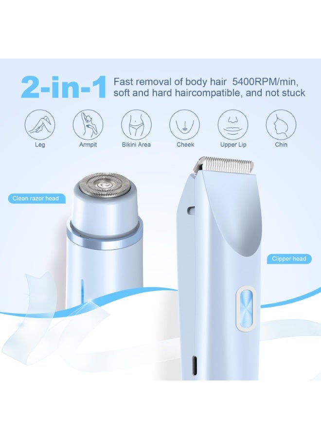 2-in-1 Bikini Trimmer for Women, Shaver for Women, Electric Razors for Women, Women's Electric Razor Shaver, Waterproof Wet Dry Hair Remover for Ladies Pubic, Legs, Face, Underarms (Blue)) - Image 4