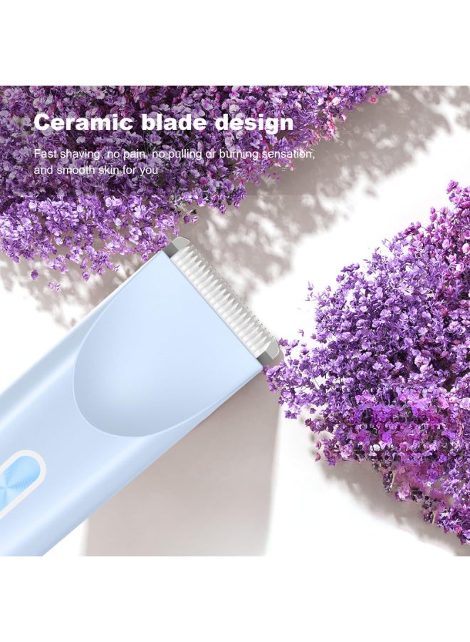 2-in-1 Bikini Trimmer for Women, Shaver for Women, Electric Razors for Women, Women's Electric Razor Shaver, Waterproof Wet Dry Hair Remover for Ladies Pubic, Legs, Face, Underarms (Blue)) - Image 5