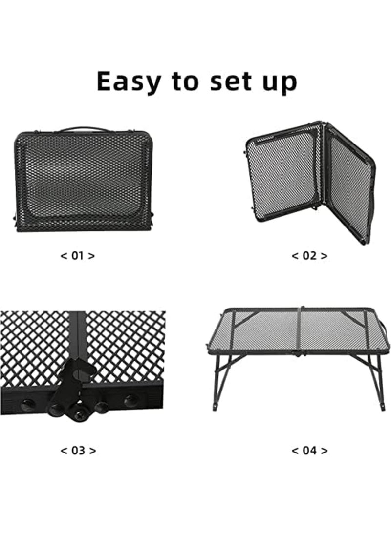 MissTiara - Mesh Camping Table Folding Portable Grill Table for Camping, Lightweight Aluminum Metal Grill Stand Table for Outdoor Picnic/Black - Image 1