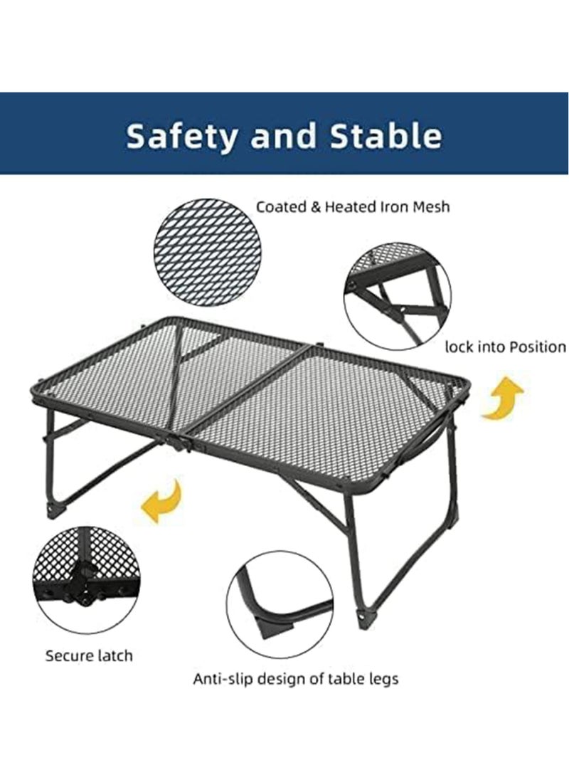 MissTiara - Mesh Camping Table Folding Portable Grill Table for Camping, Lightweight Aluminum Metal Grill Stand Table for Outdoor Picnic/Black - Image 1