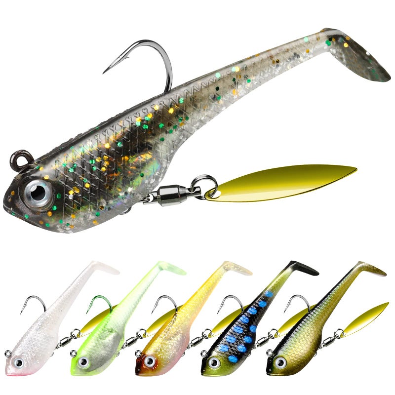 TRUSCEND Fishing Jigs Lures with Handmade Lead Heads Paddle Tail Spinner Baits for Bass Trout Walleye Musky Soft Plastic Fishing Lures - Image 1