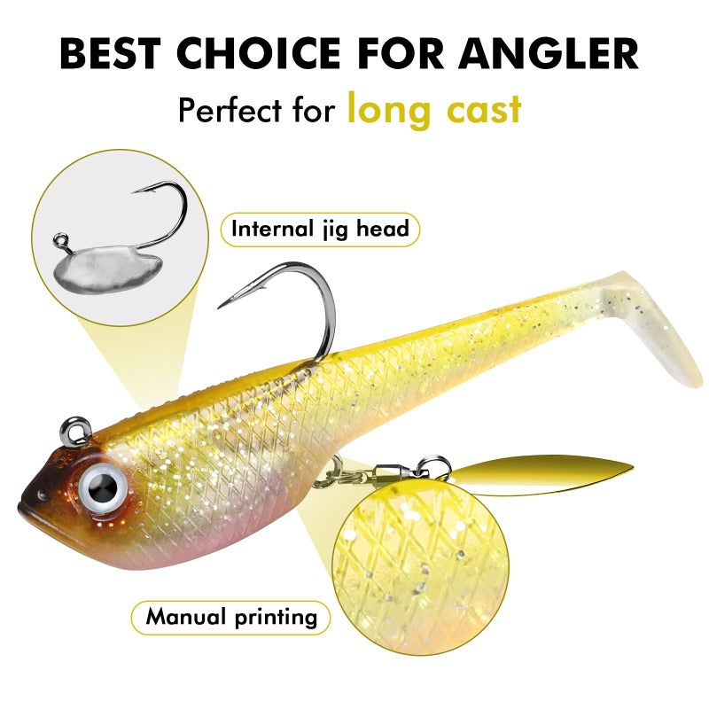 TRUSCEND Fishing Jigs Lures with Handmade Lead Heads Paddle Tail Spinner Baits for Bass Trout Walleye Musky Soft Plastic Fishing Lures - Image 2
