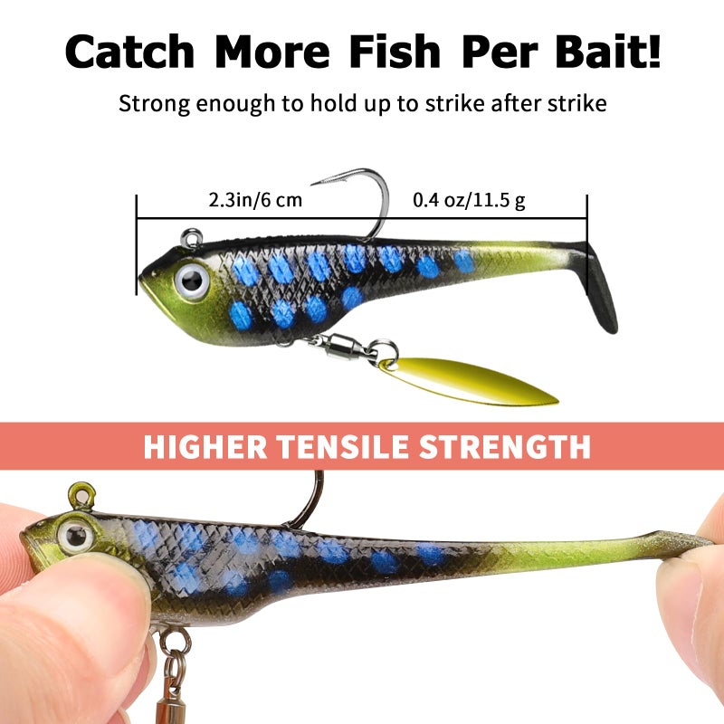TRUSCEND Fishing Jigs Lures with Handmade Lead Heads Paddle Tail Spinner Baits for Bass Trout Walleye Musky Soft Plastic Fishing Lures - Image 4