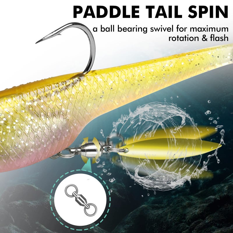 TRUSCEND Fishing Jigs Lures with Handmade Lead Heads Paddle Tail Spinner Baits for Bass Trout Walleye Musky Soft Plastic Fishing Lures - Image 3