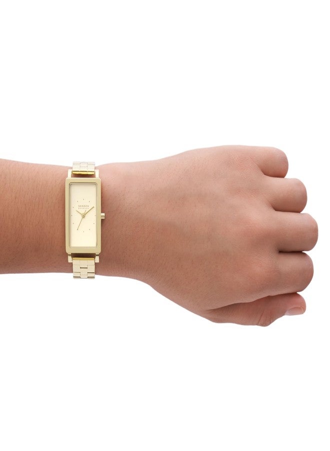 Skagen Women's Hagen Three-Hand Tank Gold Stainless Steel Bracelet Watch (Model: SKW3098), Gold - Image 4