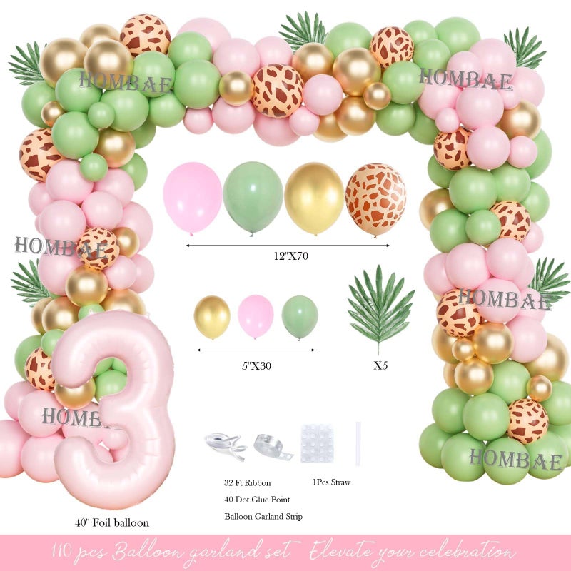 Hombae Young Wild and Three Party Decorations Girl, Safari 3rd Birthday Decorations, Jungle Animal Theme 3 Year Old Party Supplies Backdrop Balloon Banner Tablecloth Cake Topper Plates Napkins Forks - Image 3