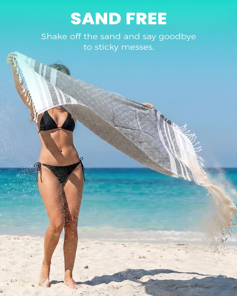 Antfuny Turkish Beach Towels Vacation Essentials Quick Dry Sand Free Oversized Bath Pool Swim Towel Extra Large XL Big Adult Travel Cruise Accessories Must Haves Clearance Stuff Necessities Gray - Image 3