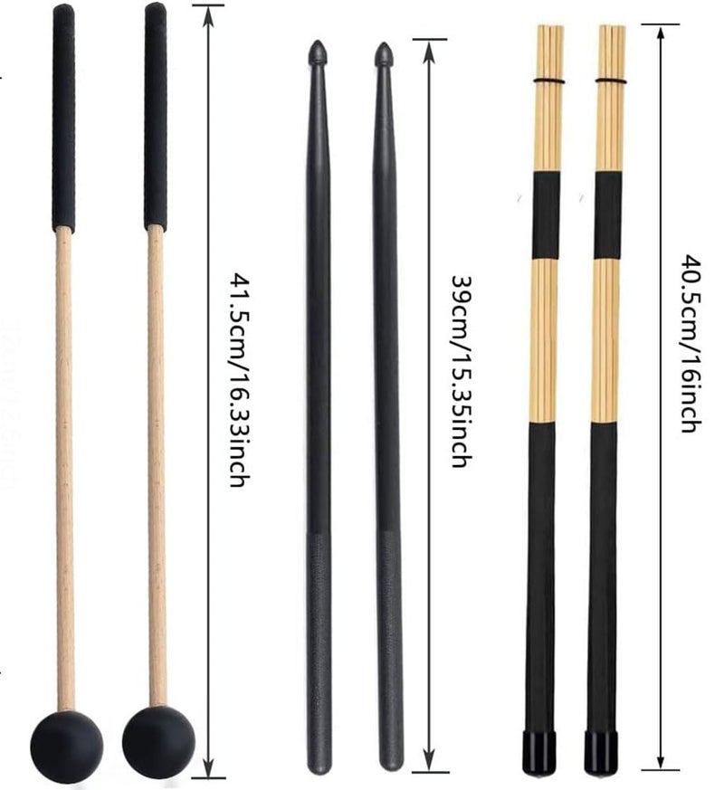 TUOREN Drumstick Bag with Floor Tom Hooks Includ 5 Pairs Drum Sticks Mallets Brushes Set Percussion Instrument Accessories for Kids Adults Drummer Practice Black - Image 2