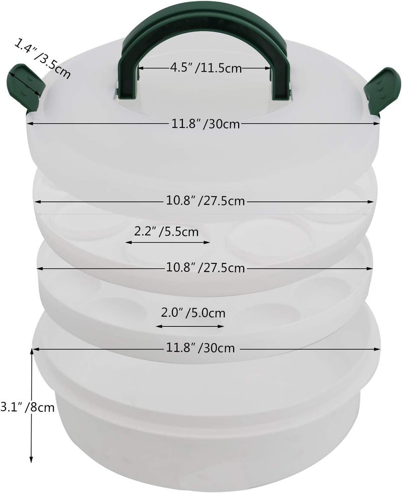 ATRDTO 10 Inch Portable Pie Carrier with Lid and Tray 3-In-1 Round Cupcake Container Egg Holder Muffin Tart Cookie Keeper Food (Green) - Image 1