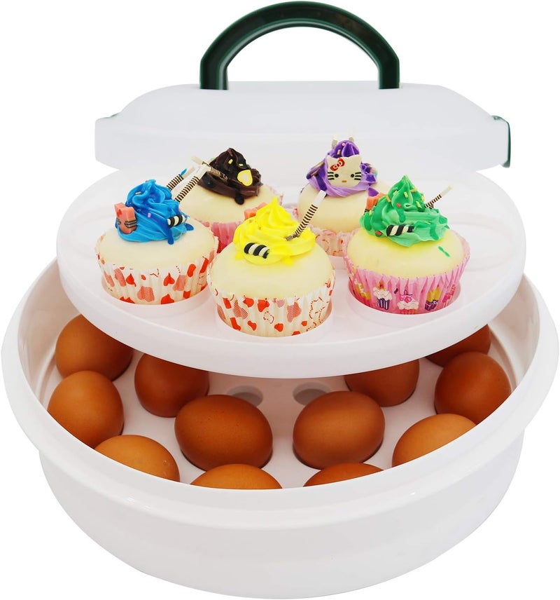 ATRDTO 10 Inch Portable Pie Carrier with Lid and Tray 3-In-1 Round Cupcake Container Egg Holder Muffin Tart Cookie Keeper Food (Green) - Image 4