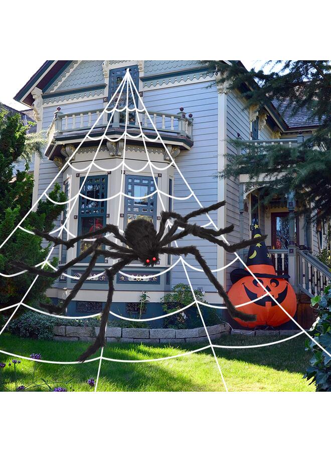 5 × 4.8metre Spider Webs Decorations with 150cm Fake Spiders, Super Stretchy Cobwebs for Decor Indoor and Outdoor House Decoration - Image 1
