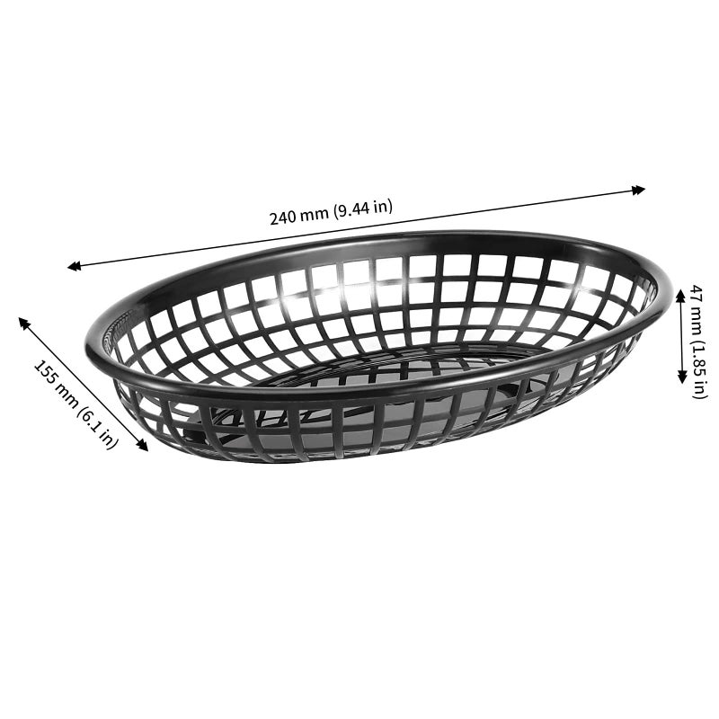 Japchet 60 Pack 9.4 X 6.1 Inch Black Fast Food Baskets  Oval Plastic Fast Food Serving Basket  Restaurant Serving Baskets For Burgers  Deli  Sandwiches  Fries  Easy Clean - Image 2