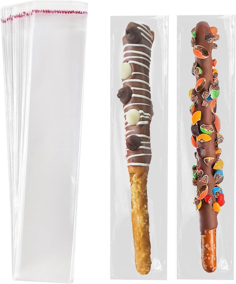 QOIUSO 100 Pcs Self Sealing Cellophane Bags: 2x10 Inches Clear Pretzel Rod Resealable Bags for Treats - Image 1