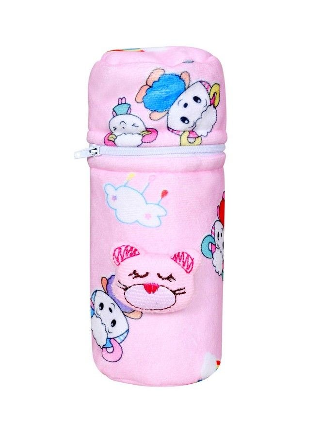 The Little Lookers Soft Plush Stretchable Baby Feeding Bottle Cover With Easy To Hold Strap ; Cute Animated Overall Print Pack Of 2 (Pink & Yellow Zip Closure 120Ml150Ml)  - Image 5