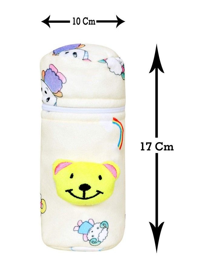 The Little Lookers Soft Plush Stretchable Baby Feeding Bottle Cover With Easy To Hold Strap ; Cute Animated Overall Print Pack Of 2 (Pink & Yellow Zip Closure 120Ml150Ml)  - Image 4