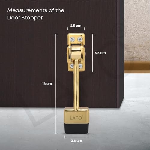LAPO Premium 5-Inch Rubber Door Stopper with Screw | Heavy Duty Wooden Door Stopper for Home, Office, Hotel | Gold Finish | Strong Grip Door Holder for All Surfaces (Pack of 1) - Image 2