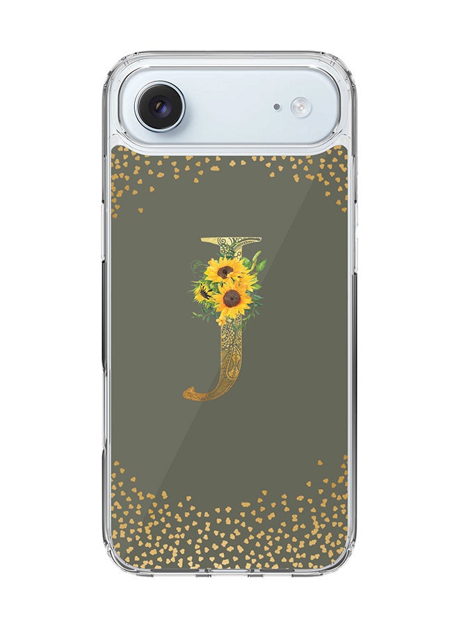 Stylizedd Classic Clear MagSafe Case for iPhone 17 Air , Hybrid Soft Case Flexible Edges Anti Drop TPU PC Gel Thin Transparent Cover [ Designed for iPhone 17 Air ] - Custom Monogram Initial Letter Floral Pattern Alphabet - J  (Olive Green )