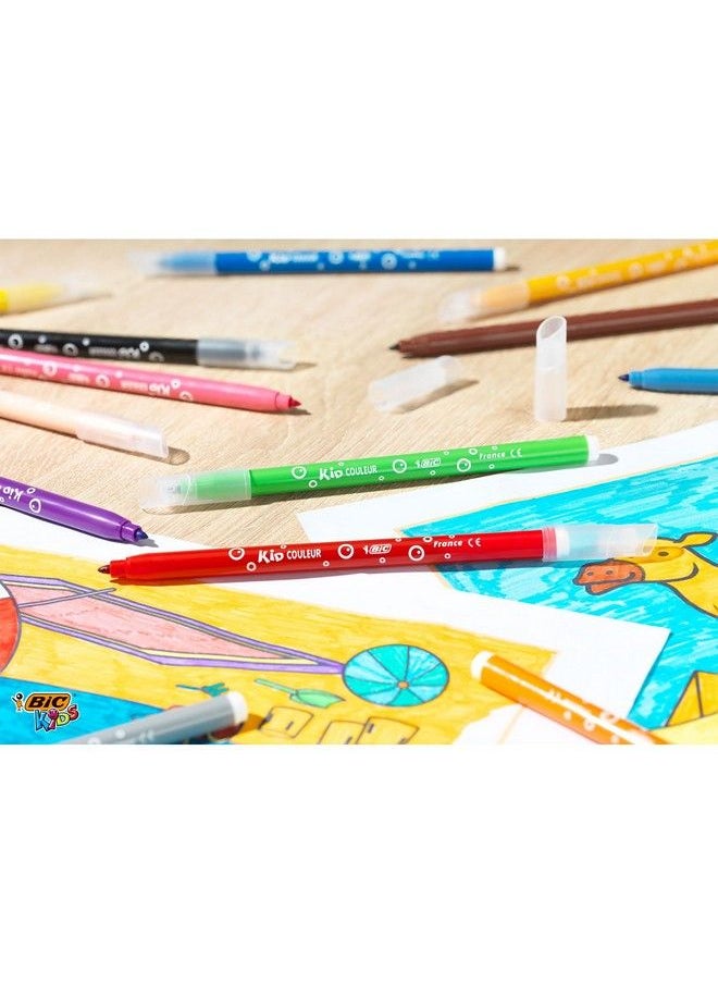 Bic أقلام تلوين للأطفال من مجموعة Kid Couleur، أقلام تلوين برأس لباد، ألوان متنوعة، محفظة من الورق المقوى تحتوي على 24 قلمًا  - Image 3