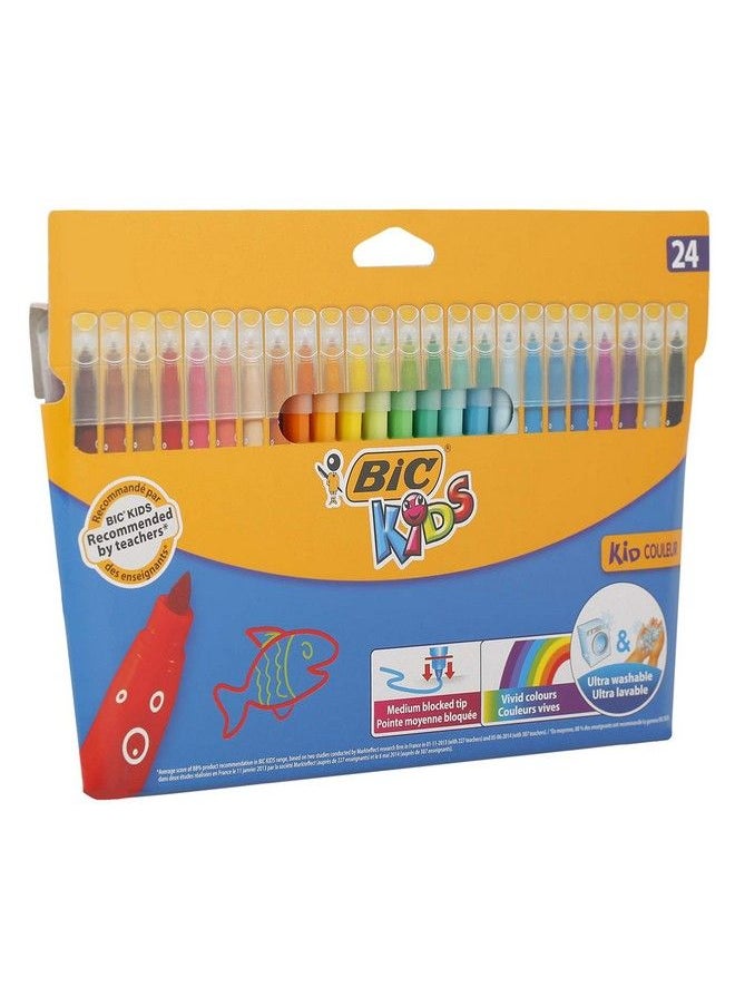 Bic أقلام تلوين للأطفال من مجموعة Kid Couleur، أقلام تلوين برأس لباد، ألوان متنوعة، محفظة من الورق المقوى تحتوي على 24 قلمًا  - Image 4