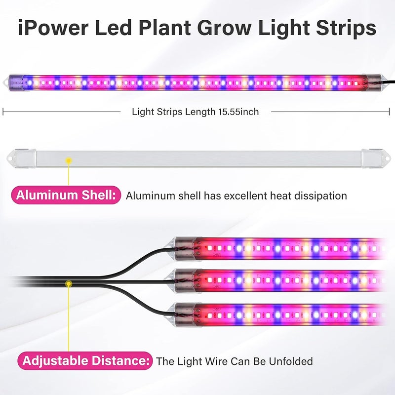 iPower iPower 40W Light Strips Full Spectrum for Indoor Plants with Auto ONOff 3912H Timer 10 Dimmable Levels 48 LEDs Sunlike Grow Lamp 6 Tubes Mix  - Image 2