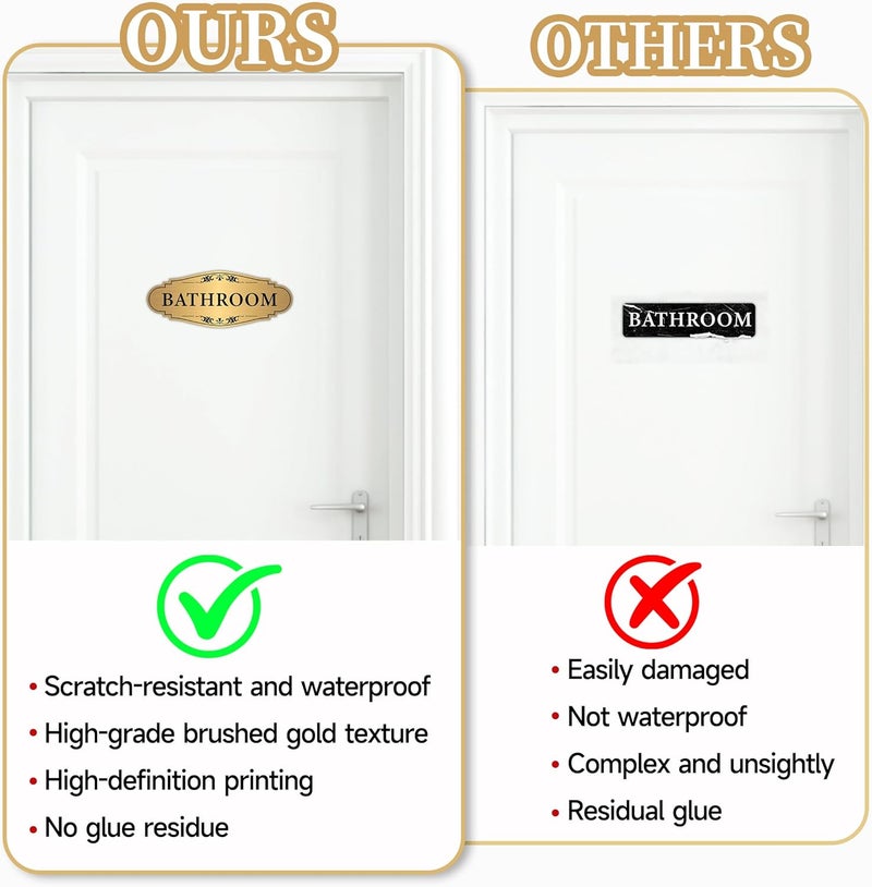 LUHIMO Bathroom Sign Sticker for Business and Home，Self-adhesive Brushed Gold Bathroom Decor for Door，Waterproof Vinyl Restroom Sign for House, Office, Shop - Image 4