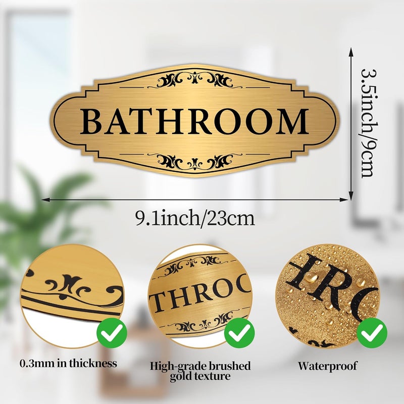 LUHIMO Bathroom Sign Sticker for Business and Home，Self-adhesive Brushed Gold Bathroom Decor for Door，Waterproof Vinyl Restroom Sign for House, Office, Shop - Image 2