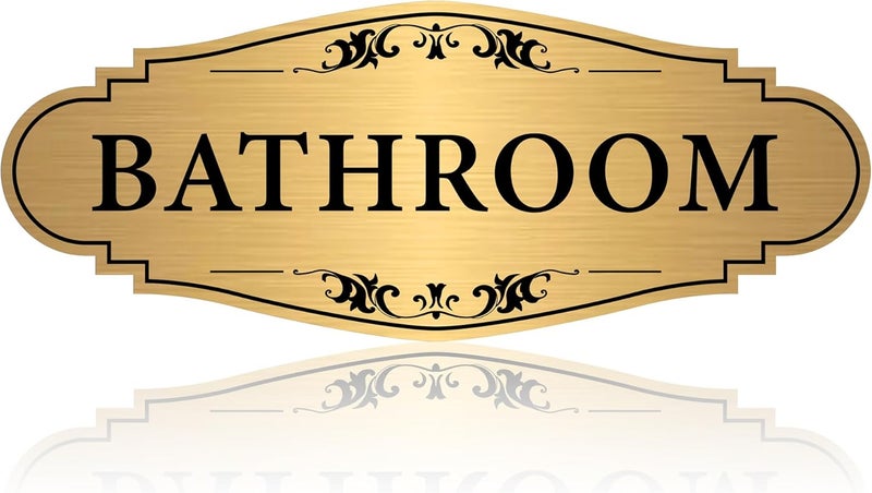 LUHIMO Bathroom Sign Sticker for Business and Home，Self-adhesive Brushed Gold Bathroom Decor for Door，Waterproof Vinyl Restroom Sign for House, Office, Shop - Image 1